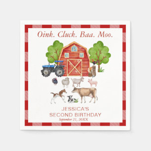 Oink Baa Quack Moo Cute Farm Animals Birthday Napkin