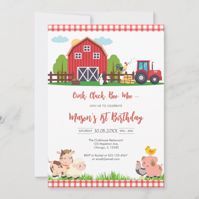 Oink Baa Quack Moo Farm Animals Birthday Invitation (Front)
