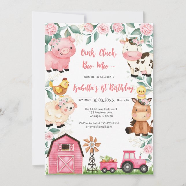 Oink Baa Quack Moo Farm Animals Birthday Invitation (Front)