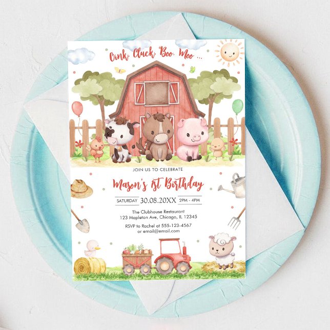 Oink Baa Quack Moo Farm Animals Birthday Invitation (Creator Uploaded)
