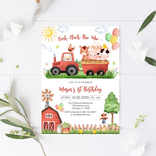 Oink Baa Quack Moo Farm Animals Birthday Invitation (Creator Uploaded)