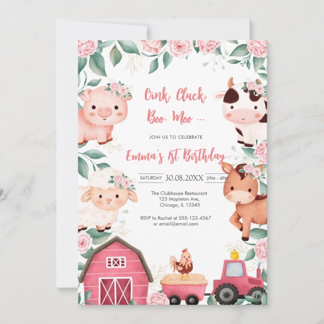 Oink Baa Quack Moo Farm Animals Birthday Invitation (Front)
