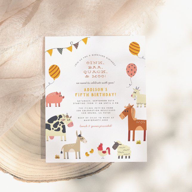 Oink Baa Quack Moo Farm Animals Birthday Party  Postcard (Creator Uploaded)