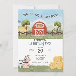 Oink Cluck Neigh Moo Farm Kids Birthday Invitation