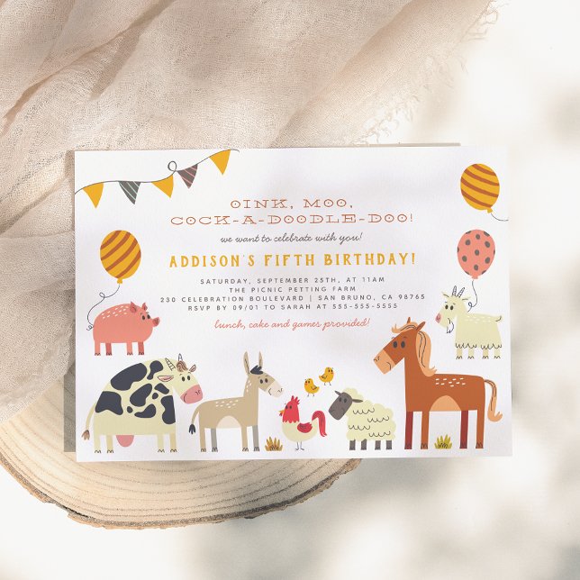 Oink Moo Cock-a-doodle-doo Farm Animals Birthday Invitation (Creator Uploaded)