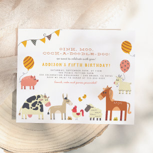 Oink Moo Cock-a-doodle-doo Fun Farm Birthday Party Postcard