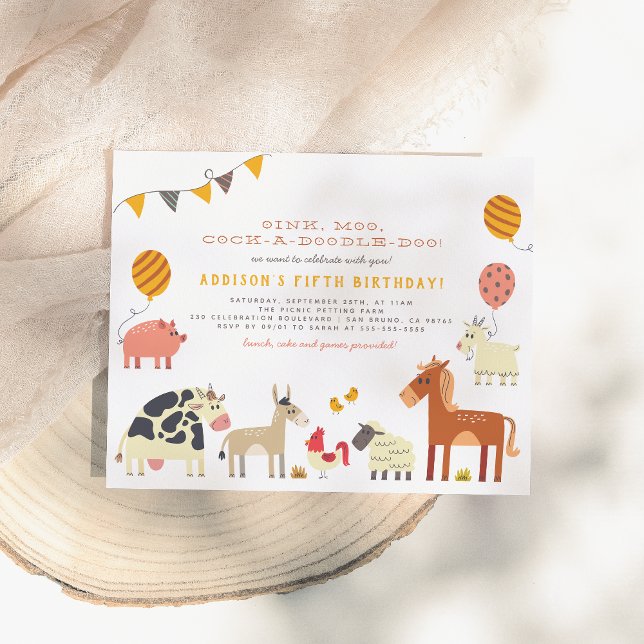 Oink Moo Cock-a-doodle-doo Fun Farm Birthday Party Postcard (Creator Uploaded)