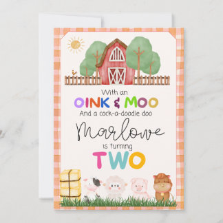 Oink & Moo Cute Farm Animal Birthday Invitation 