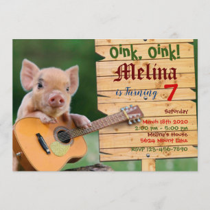 Oink, Oink! guitar pig party invitation