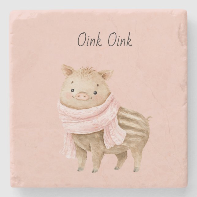 Oink Oink Pig Stone Coaster (Front)