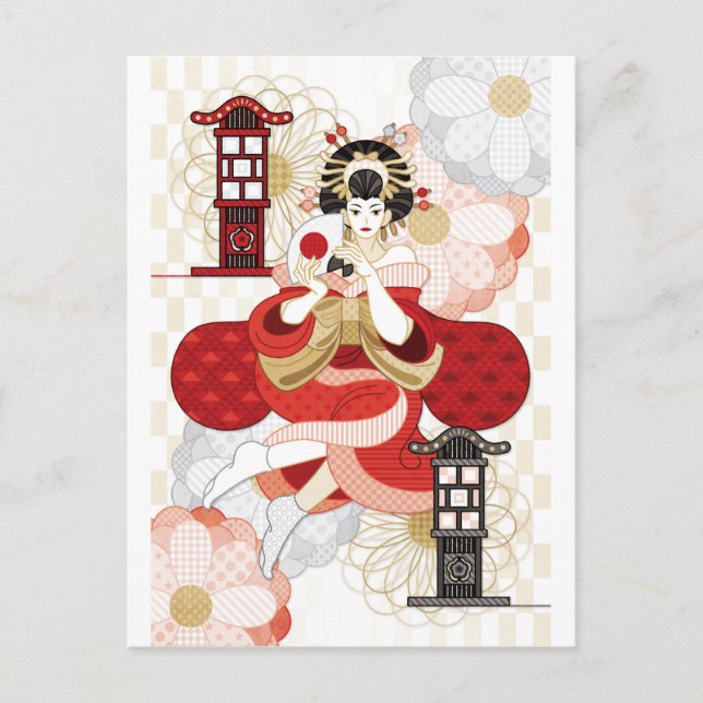 Oiran and Andon Postcard (Front)