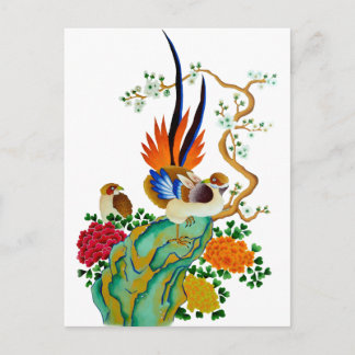 Oiseaux et fleurs postcard