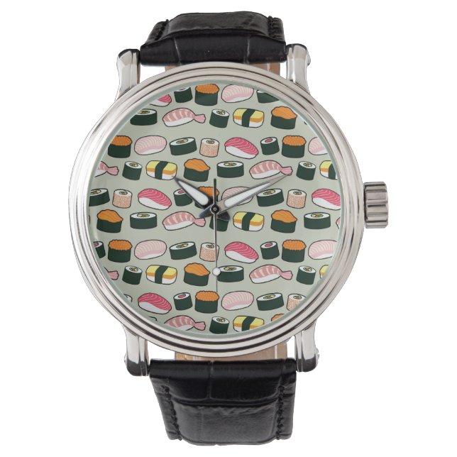 Oishii Sushi Fun Illustrations Pattern (Grey) Watch (Front)