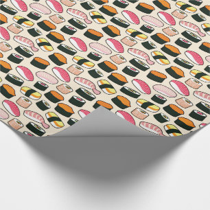 Oishii Sushi Fun Illustrations Pattern (Grey) Wrapping Paper