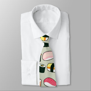 Oishii Sushi Fun Illustrations Pattern Tie