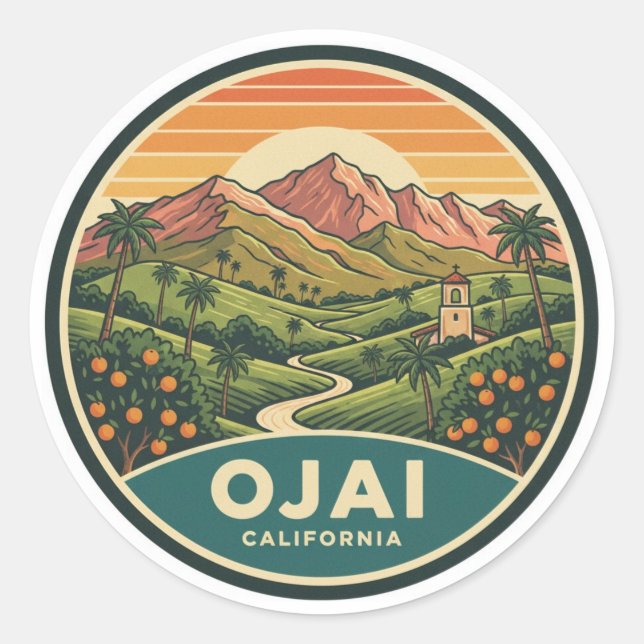 Ojai California Classic Round Sticker (Front)