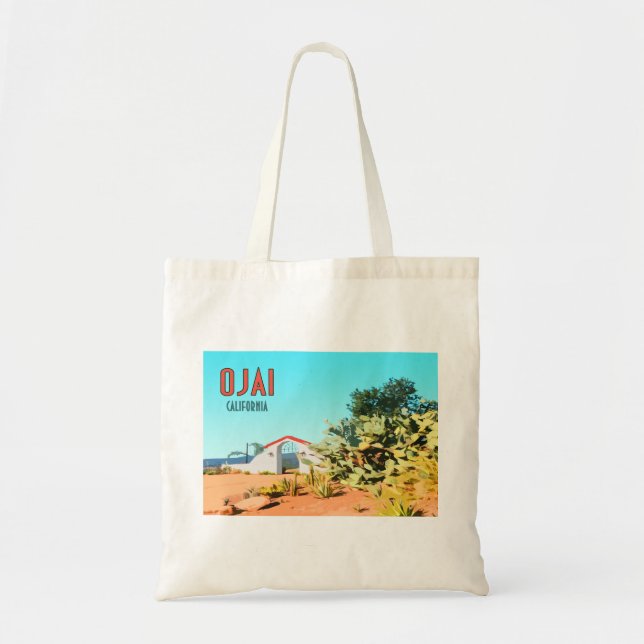 Ojai California Succulent Cactus Vintage Tote Bag (Front)