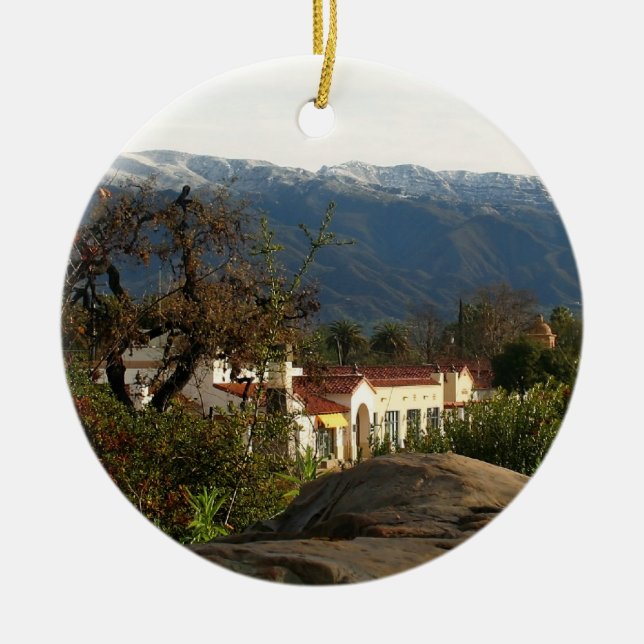 Ojai With Snow Ceramic Ornament (Front)