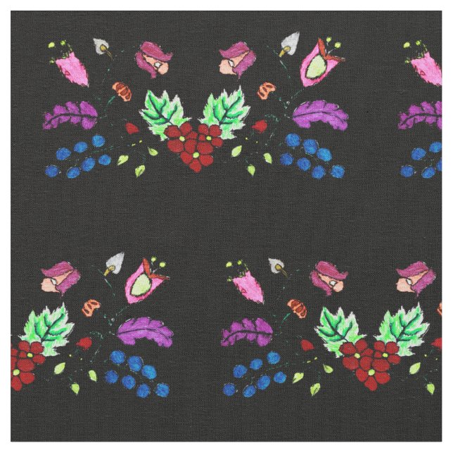 Ojibwe Black Floral Pattern Fabric (Close Up)