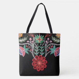 Ojibwe Firekeepers Floral Motif  Black Tote Bag