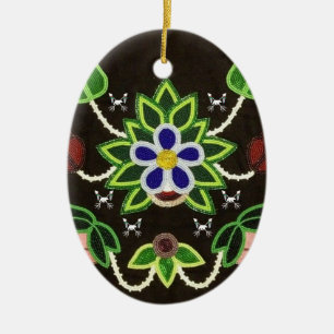 Ojibwe Floral Bear and Arrows Ceramic Ornament