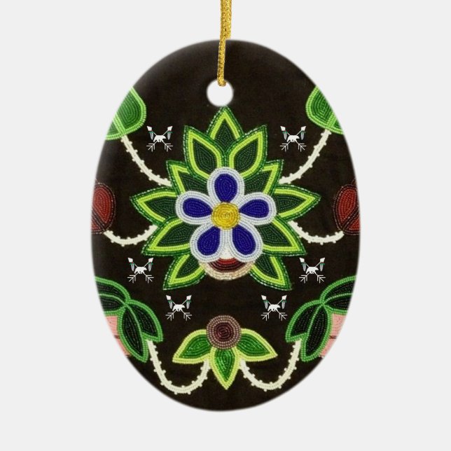 Ojibwe Floral Bear and Arrows Ceramic Ornament (Front)