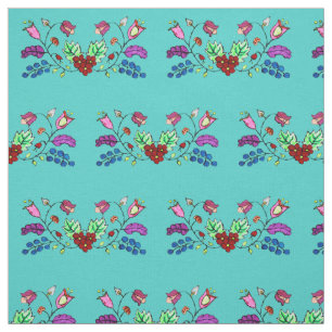 Ojibwe Turquoise Flower Pattern Fabric
