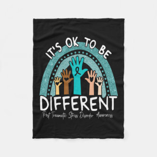Ok Be Different Rainbow Teal Ribbon Warrior Ptsd A Fleece Blanket