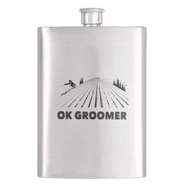 Ok Groomer Skiing Hip Flask (Front)