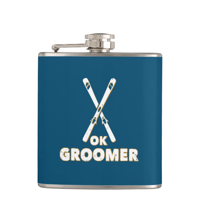 Ok Groomer Skis Hip Flask (Front)