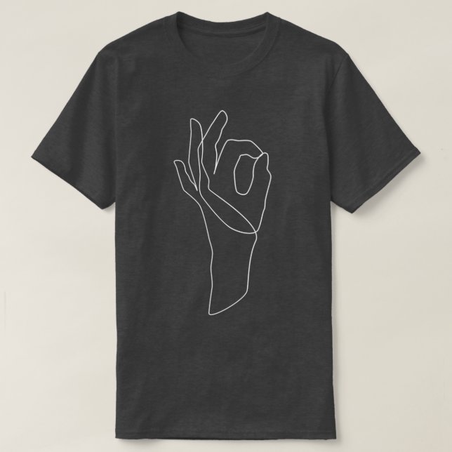 OK Hand Gesture Line Black and White T-Shirt (Design Front)