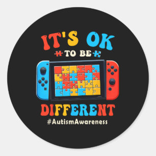 Ok To Different Video Game Gamer Boys Men Kids Aut Classic Round Sticker