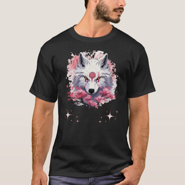 Okami Wolf Japanese Anime Kawaii Blossom Cherry Fl T-Shirt (Front)