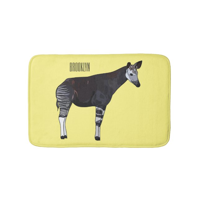 Okapi cartoon illustration bath mat (Front)