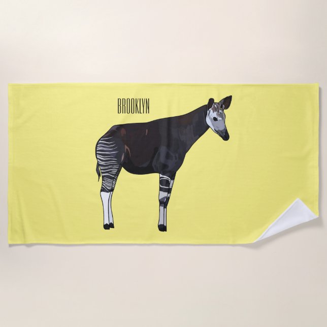 Okapi cartoon illustration beach towel (Front)