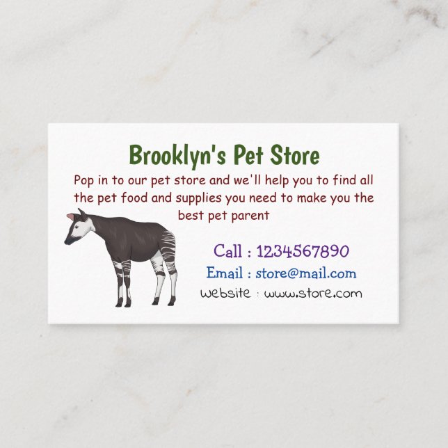 Okapi cartoon illustration business card (Front)