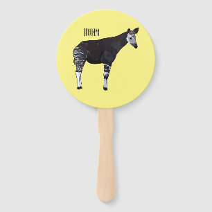 Okapi cartoon illustration hand fan