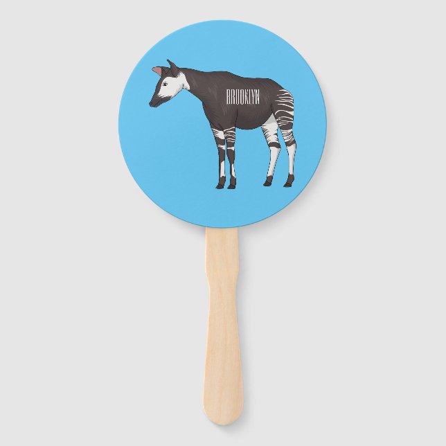 Okapi cartoon illustration  hand fan (Front)