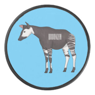 Okapi cartoon illustration hockey puck