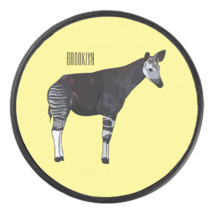 Okapi cartoon illustration hockey puck