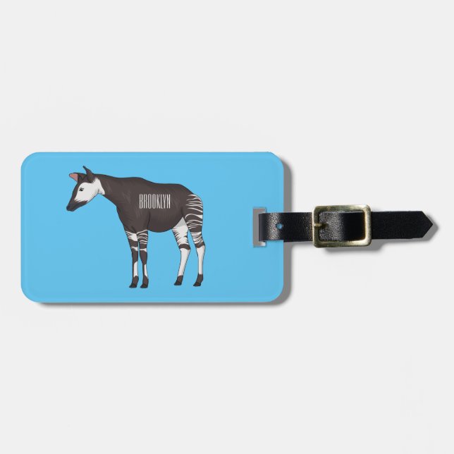 Okapi cartoon illustration luggage tag (Front Horizontal)