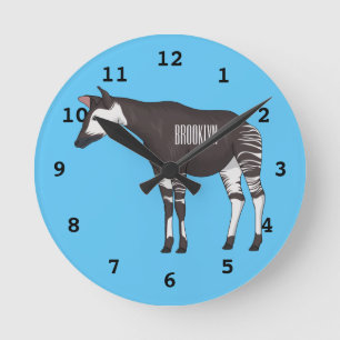 Okapi cartoon illustration round clock