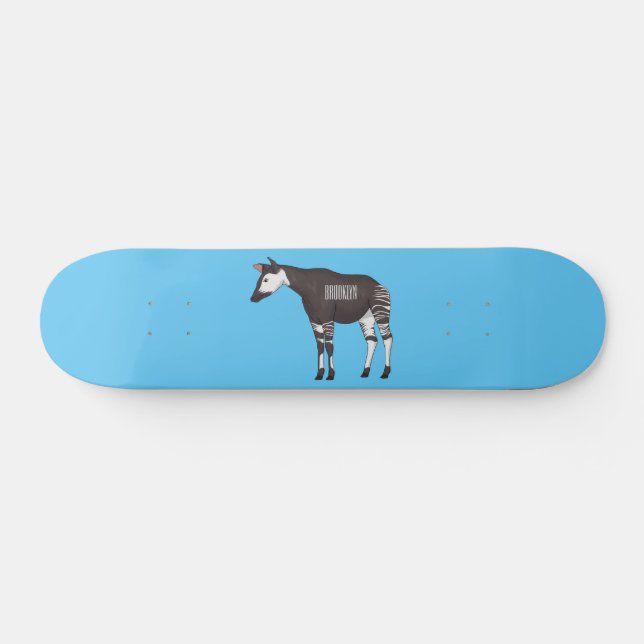 Okapi cartoon illustration skateboard (Horz)