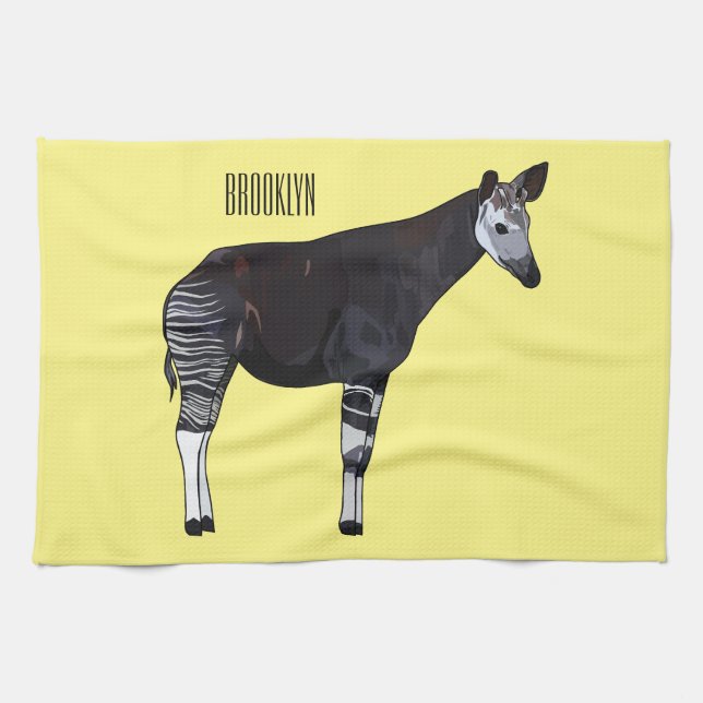Okapi cartoon illustration tea towel (Horizontal)