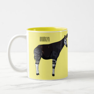 Okapi cartoon illustration Two-Tone coffee mug