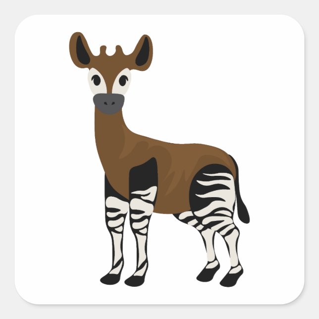 Okapi Cartoon, Majestic Okapi Animal, Okapi Lovers Square Sticker (Front)