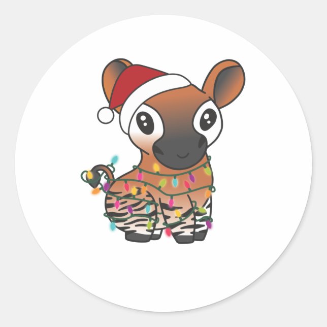 Okapi Christmas Snow Winter Animals Okapis Classic Round Sticker (Front)