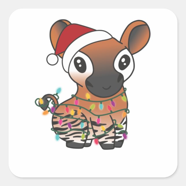 Okapi Christmas Snow Winter Animals Okapis Square Sticker (Front)