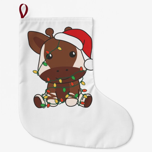 Okapi Christmas Winter Animals Holiday Okapis Large Christmas Stocking (Front)