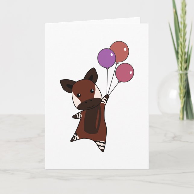 Okapi Flies With Balloons Up Sweet Animals Card (Front)